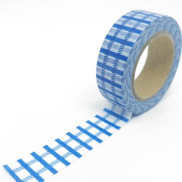 Washi tape barres verticales pleines horizontales traits 10mx15mm bleu et blanc - Photo n°1