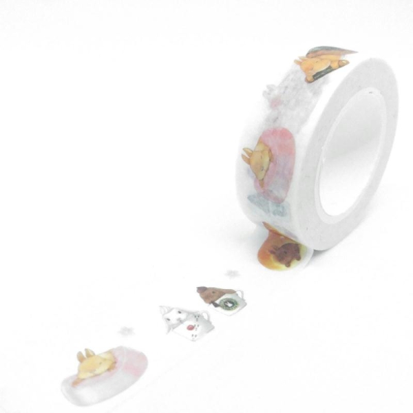Washi tape cache cache de lapins 10mx15mm multicolore fond blanc - Photo n°1