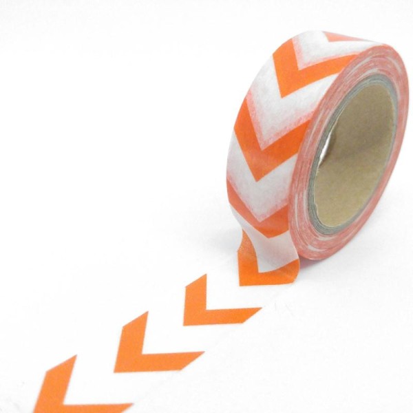 Washi tape grandes pointes de flèches 10mx15mm orange et blanc - Photo n°1