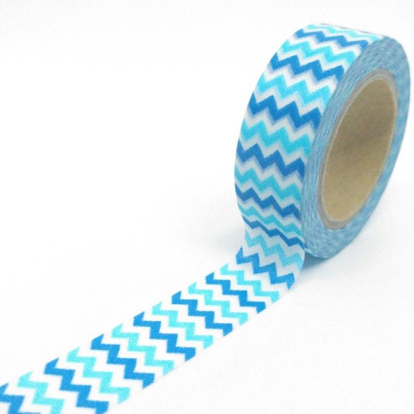 Washi tape chevrons 10mx15mm camaïeu de bleu et blanc - Photo n°1