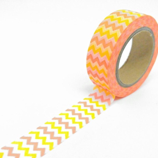 Washi tape chevrons 10mx15mm orange et rose fluos et blanc - Photo n°1