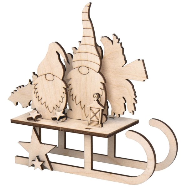 Décor 3D en bois à monter - Lutins de Noël - 16,5 x 11 cm - Photo n°1