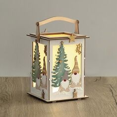 Lanterne en bois à décorer - Lutins de Noël - 15,3 x 15,3 x 26,5 cm - 29 pcs