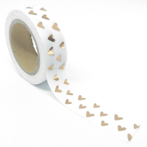 Washi tape brillant coeurs unis 10mx15mm cuivré fond blanc - Photo n°1