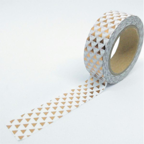 Washi tape brillant triangles 10mx15mm cuivré fond blanc - Photo n°1