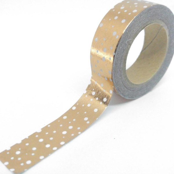 Washi tape brillant flocons10mx15mm blanc fond cuivré - Photo n°1