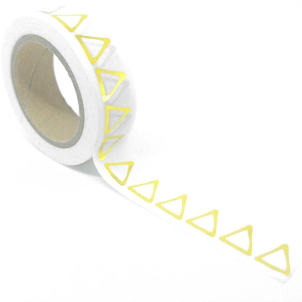 Washi tape brillant contours de triangles à main levé 10mx15mm doré fond blanc - Photo n°1