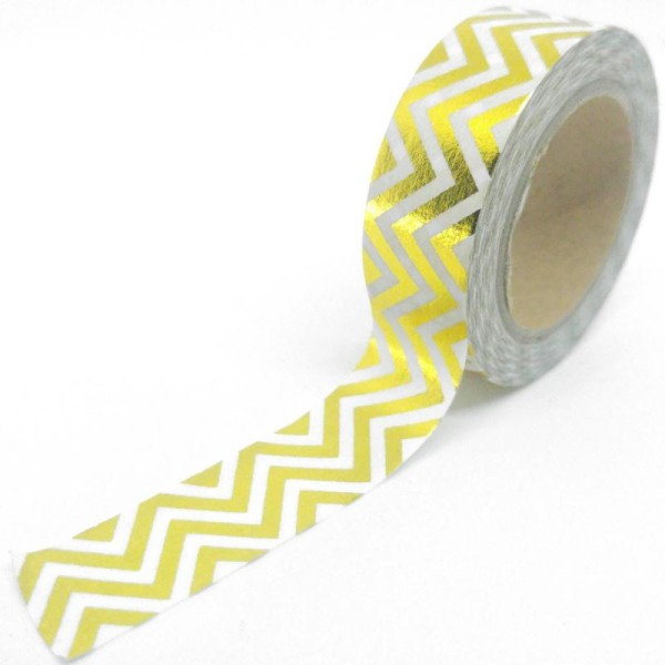 Washi tape brillant chevrons large 10mx15mm doré fond blanc - Photo n°1