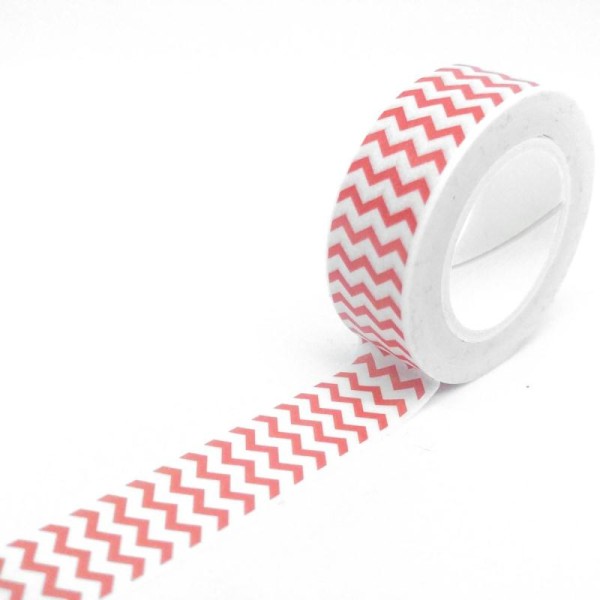 Washi tape chevrons unis 10mx15mm rouge fond blanc - Photo n°1
