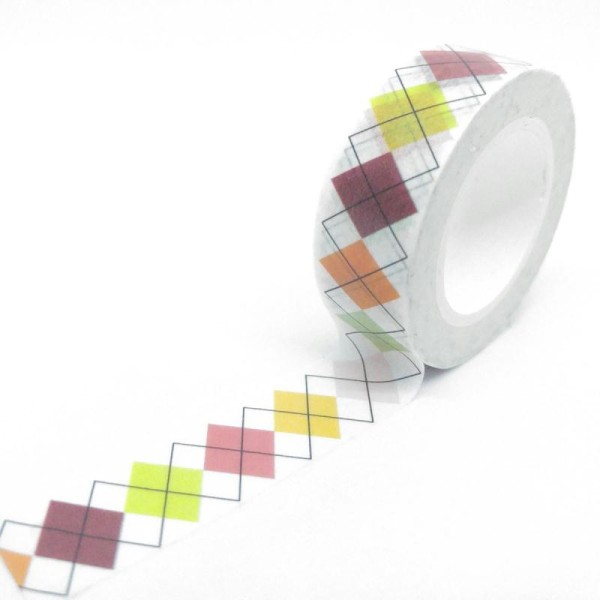 Washi tape losanges colorés et contours de losanges 10mx15mm multicolore fond blanc - Photo n°1