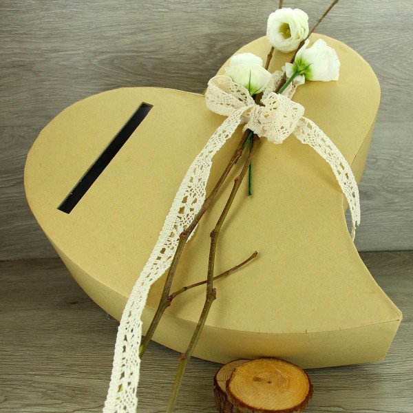 Urne coeur en carton Kraft, 33 x 32 cm, tirelire naturelle et sobre, mariage, anniversaire champêtre - Photo n°3