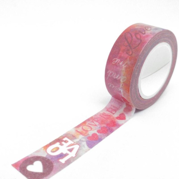 Washi tape coeurs love 10mx15mm rouge, rose et blanc - Photo n°1
