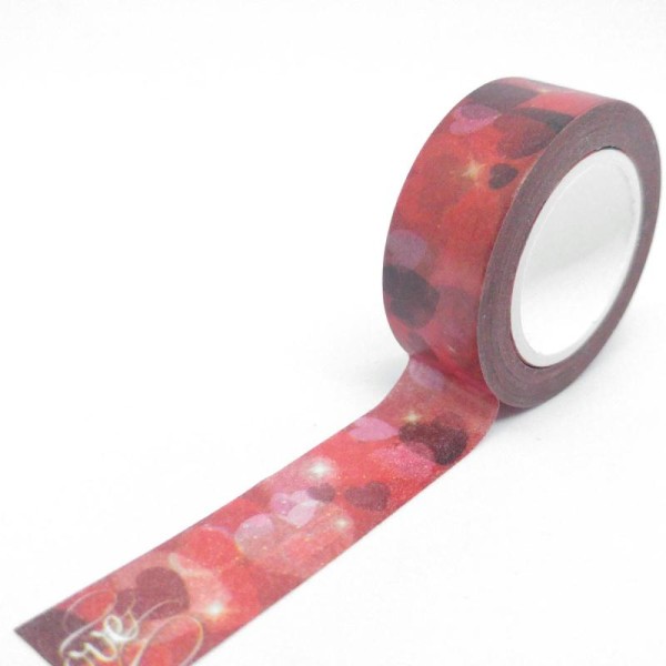 Washi tape coeurs volants et éclat de lumière 10mx15mm rouge, rose et noir - Photo n°1