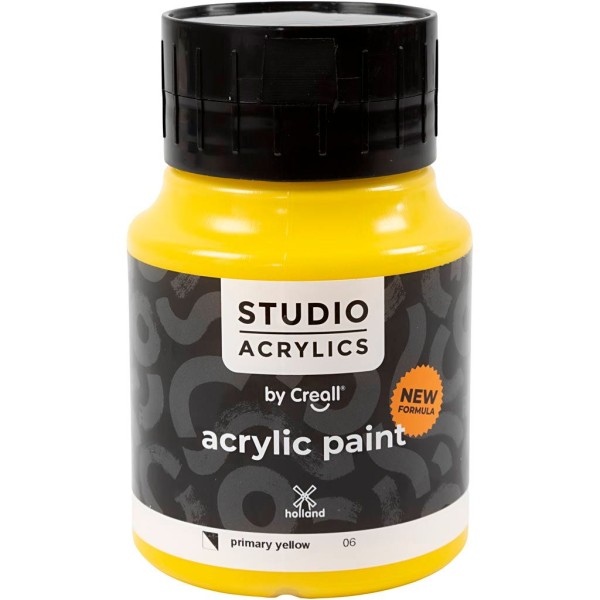 Peinture acrylique Creall Studio, primary yellow (06), semi opaque, 500 ml/ 1 flacon - Photo n°1