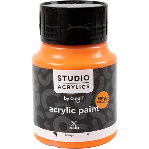 Peinture acrylique Creall Studio, orange (09), semi opaque, 500 ml/ 1 flacon - Photo n°1