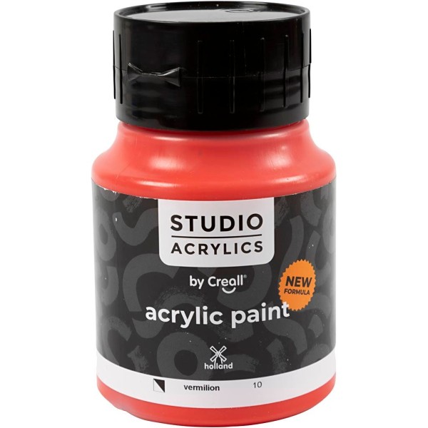 Peinture acrylique Creall Studio, vermillion (10), semi opaque, 500 ml/ 1 flacon - Photo n°1