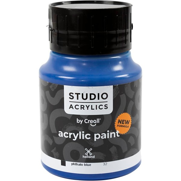 Peinture acrylique Creall Studio, phtalo blue (32), opaque, 500 ml/ 1 flacon - Photo n°1