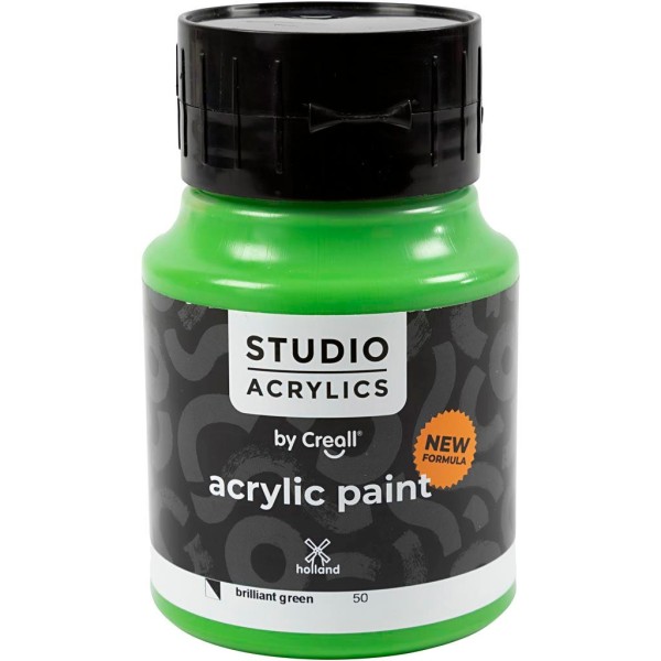Peinture acrylique Creall Studio, brilliant green (50), semi opaque, 500 ml/ 1 flacon - Photo n°1