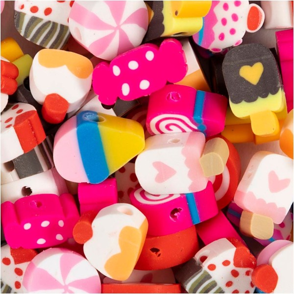 Perles figurines, Bonbons, gâteaux et glaces, d 10 mm, diamètre intérieur 1,5 mm, 200 pcs/1 paquet - Photo n°1