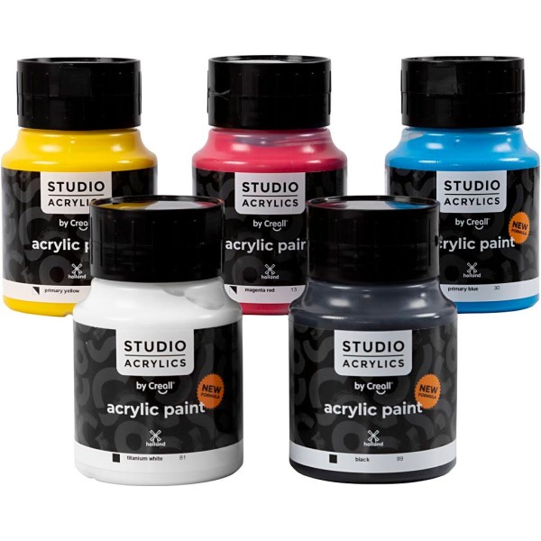 Peinture acrylique Creall Studio, couleurs assorties, 5x500 ml/ 1 Pq. - Photo n°1