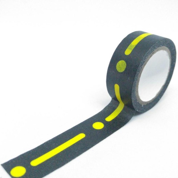 Washi tape traits et cercles 5mx15mm noir et jaune - Photo n°1