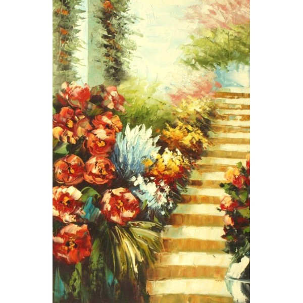 Tableau à l'huile - L'escalier fleuri - TN4075 40*60cm - Photo n°1