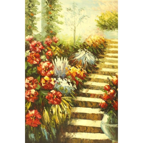 Tableau à l'huile -  L'escalier fleuri - TN4075 60*90cm - Photo n°1