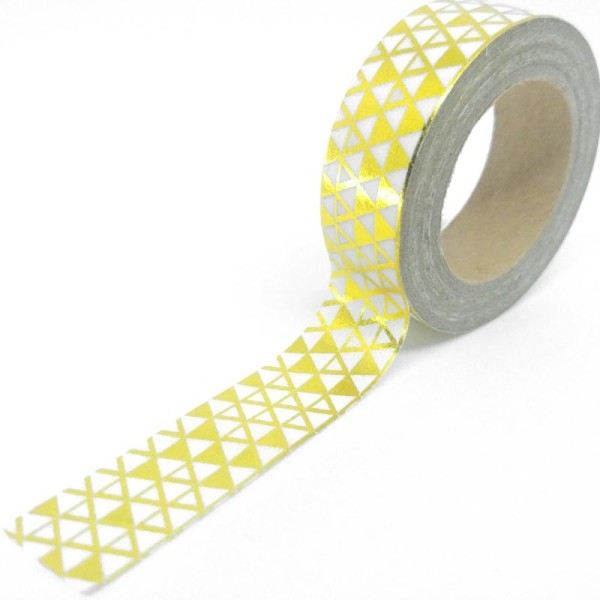 Washi tape brillant triangles et contours 10mx15mm blanc et doré - Photo n°1