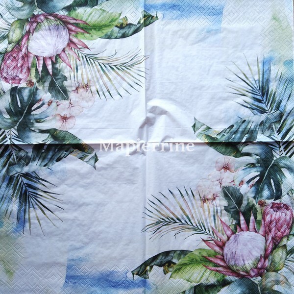 4 serviettes en papier découpage collage 33 cm FLEUR FEUILLAGE ORCHIDEE FA 921 - Photo n°2