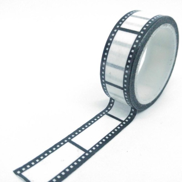 Washi tape pellicule rectangle 5mx15mm noir et blanc - Photo n°1