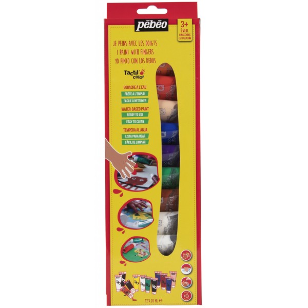 Peinture aux doigts Tactil Color Pébéo - 20 ml - 12 tubes - Photo n°1