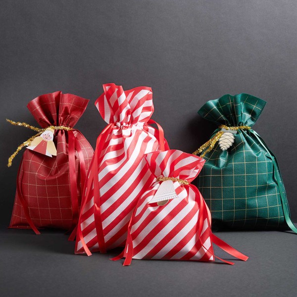 Grand Sac Cadeau en tissu - I love Christmas - Rouge et Blanc - 30 x 45 cm - Photo n°3