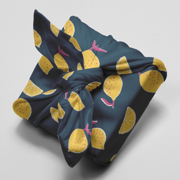Tissu coton Frou Frou - Citron Navy - Vendu par 10 cm - Photo n°4