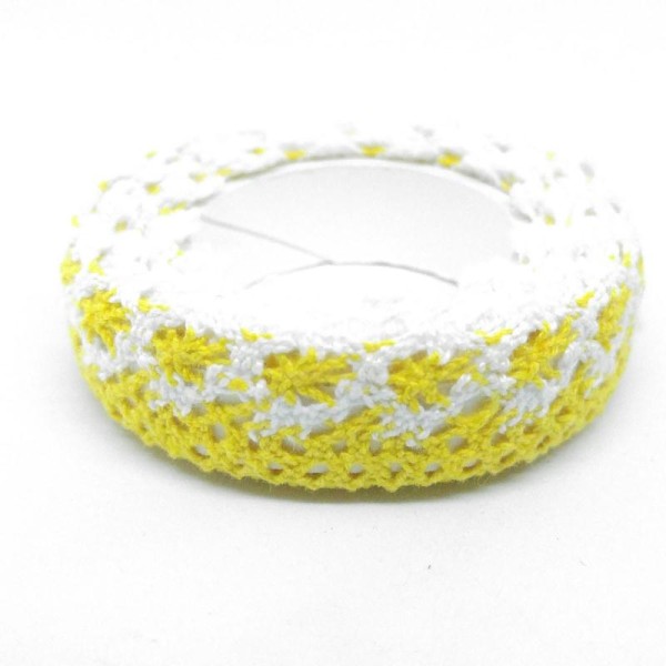 Lace tape dentelle fleurs pétales colorés 1,2mx18mm jaune et blanc - Photo n°1