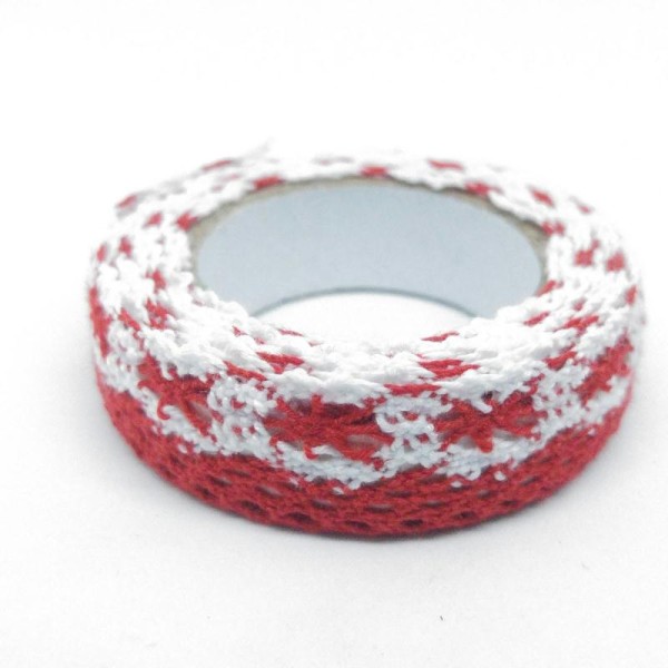 Lace tape dentelle fleurs pétales colorés 1,2mx18mm rouge et blanc - Photo n°1
