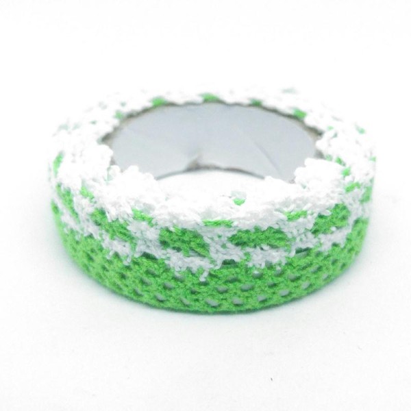 Lace tape dentelle fleurs pétales colorés 1,2mx18mm vert intense et blanc - Photo n°1
