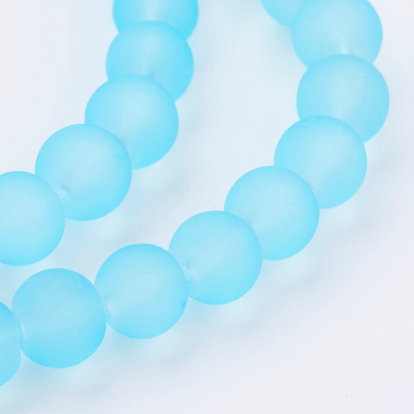 Perles en verre givré 10 mm bleu ciel x 10 - Photo n°1