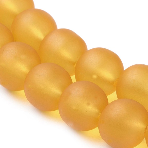Perles en verre givré 10 mm jaune moutarde x 10 - Photo n°1
