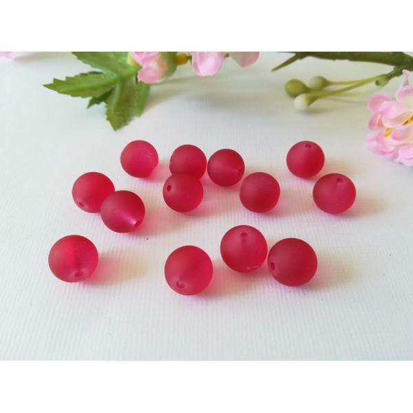 Perles en verre givré 10 mm rouge framboise x 10 - Photo n°2