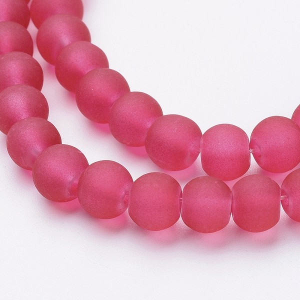 Perles en verre givré 10 mm rouge framboise x 10 - Photo n°1