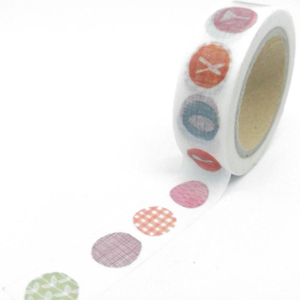 Washi tape cercles colorés à motifs 10mx15mm multicolore - Photo n°1
