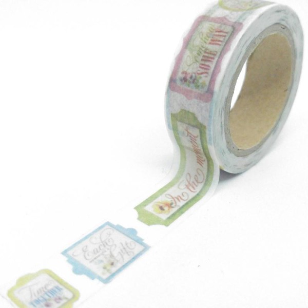 Washi tape étiquettes colorés et messages 10mx15mm multicolore - Photo n°1