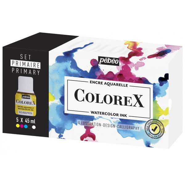 Set d'encres aquarelle Colorex - Couleurs primaires - 5 x 45 ml - Photo n°1
