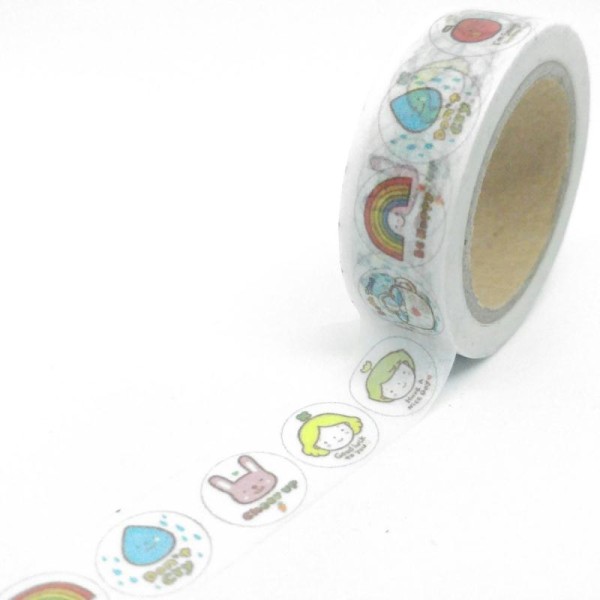Washi tape adorables motifs enfantins encerclés et message 10mx15mm multicolore - Photo n°1