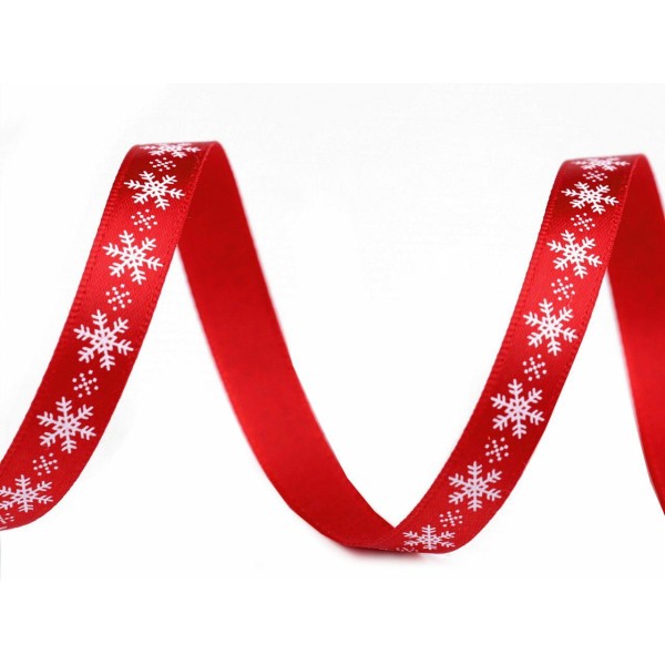 ruban de satin rouge de Noël 5m flocons de neige largeur 10 mm, rubans-thème de Noël, mercerie - Photo n°1