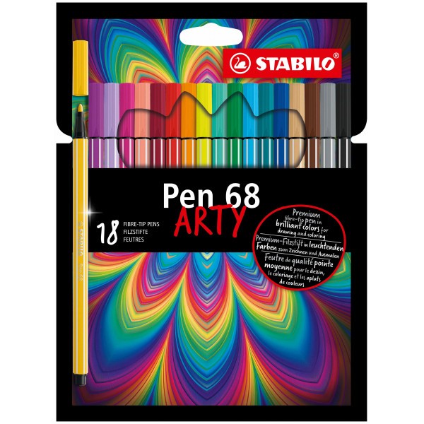 Etui carton de 18 feutres de dessin STABILO Pen 68 ARTY - pointe moyenne - Photo n°1