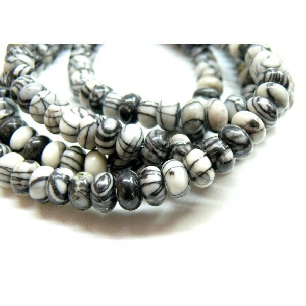 Lot d' environ 10 cm de perles Rondelles 6 par 4mm Jaspe Toile Araignée - Photo n°1
