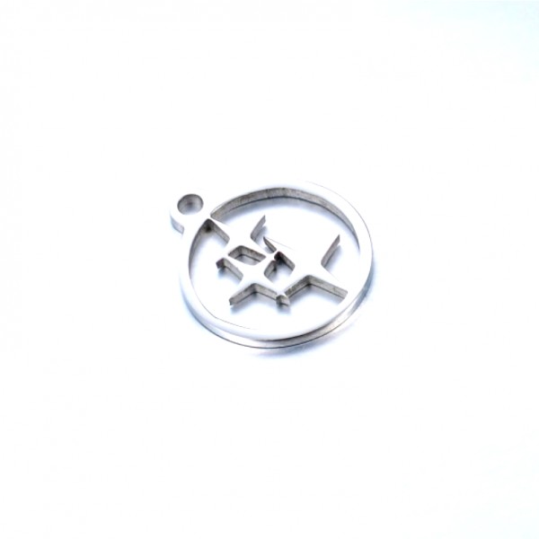 PS11843144 PAX 1 pendentif médaillon, Triple étoile  12 mm - Argenté en Acier Inoxydable 304 - pour - Photo n°1