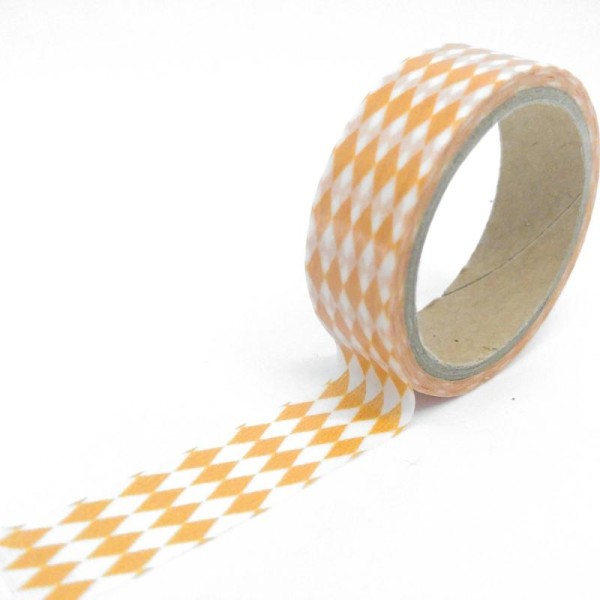 Washi tape lignes de losanges 10mx15mm orange et blanc - Photo n°1