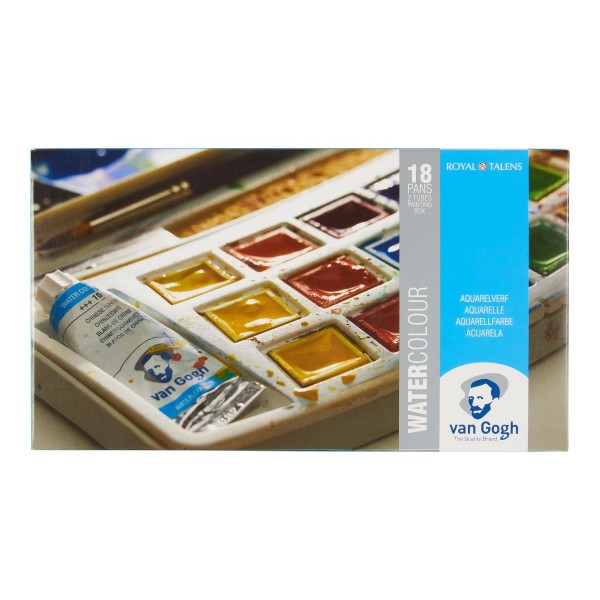 Boîte de 18 demi-godets - Peinture aquarelle - Couleurs assortis - Van Gogh - Photo n°1